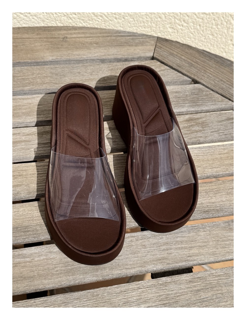 Sandalias Wedge con pala Transparente Bella Brown
