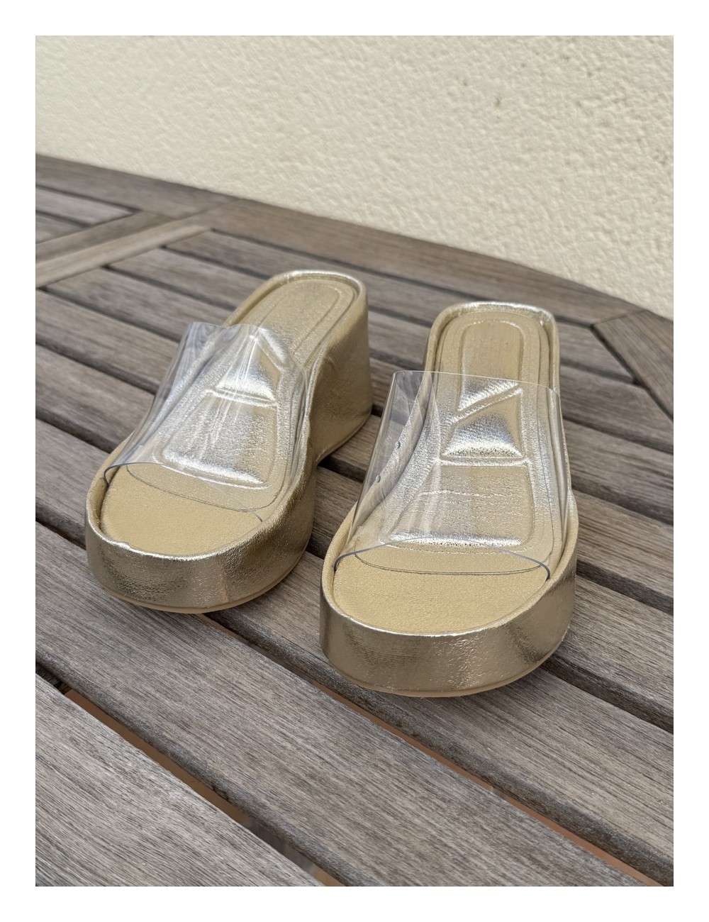 Sandalias Wedge con pala Transparente Bella Gold