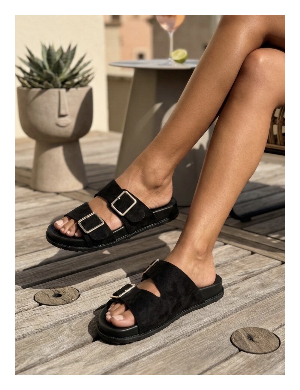 Sandalias con doble hebilla Lido Noir