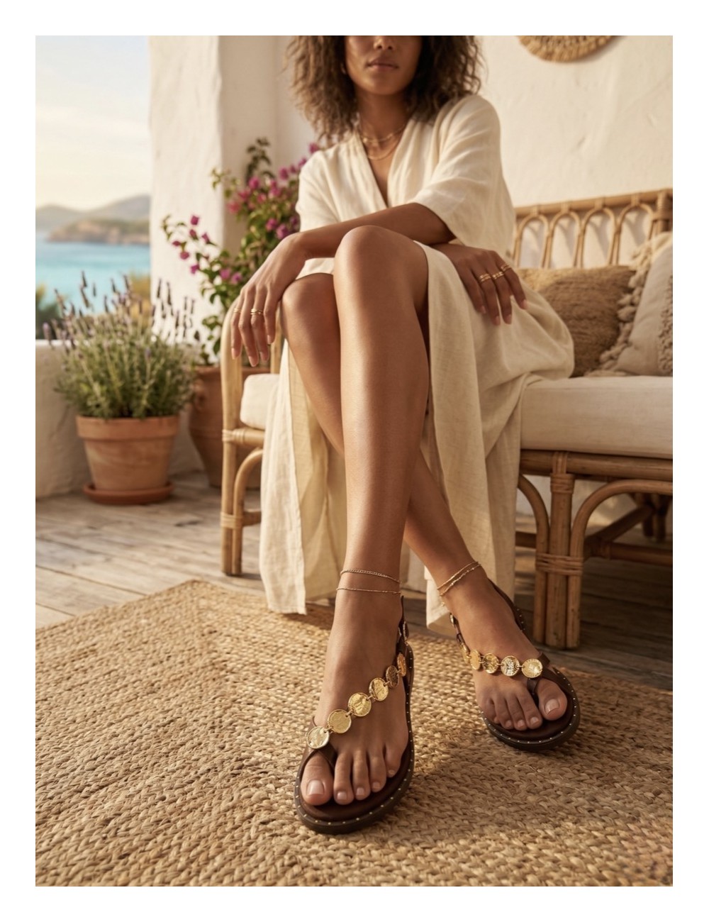 Sandalias con detalle dorado Talana Brown