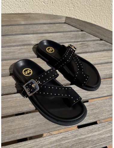 Sandalias plana con tachas y hebilla Lecse Noir