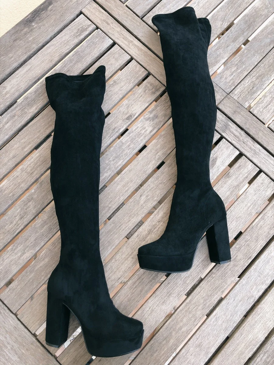 Botas Altas Con tacon y plataforma Portofino Noir