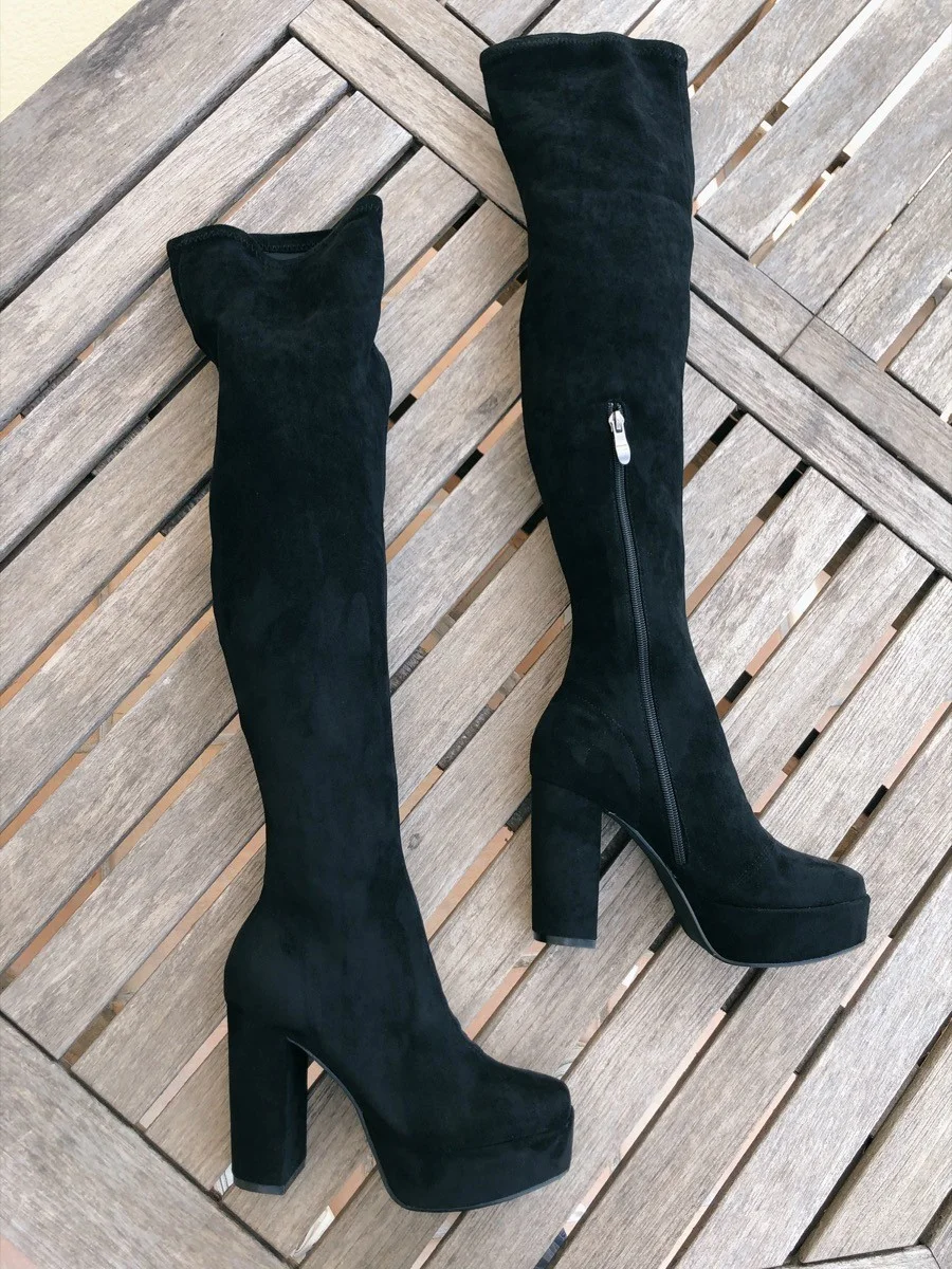 Botas Altas Con tacon y plataforma Portofino Noir