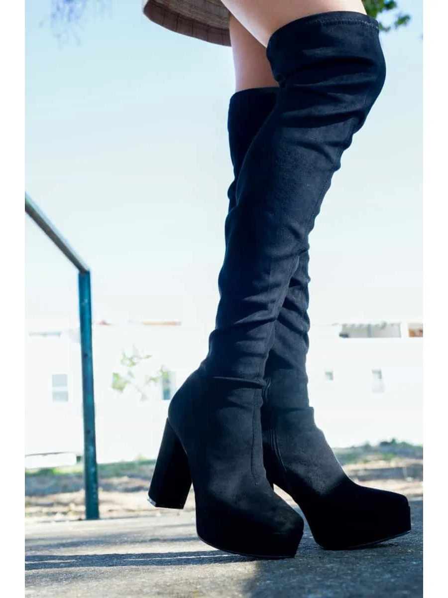 Botas Altas Con tacon y plataforma Portofino Noir